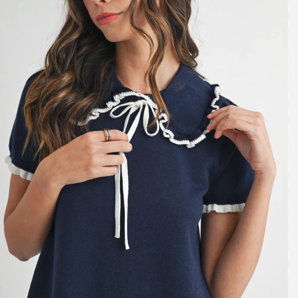 MABLE Jolene Ruffle Trim Knit Dress NWT - Picture 3 of 8